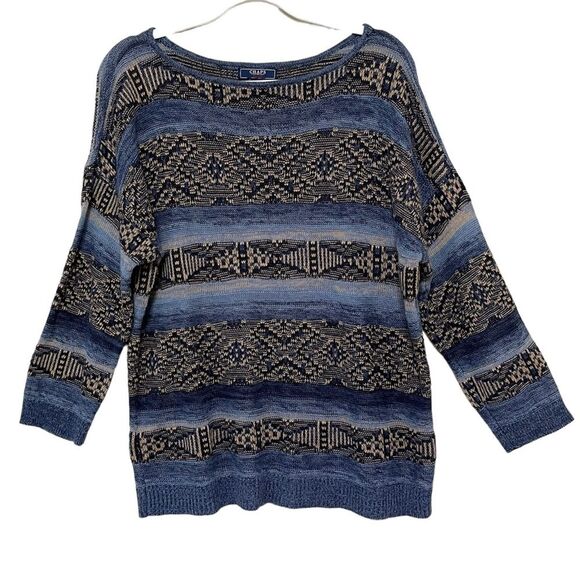 Chaps Denim Blue Southwest Sweater Linen Cotton Aztec Tribal Boho Comfy Size XL - Picture 1 of 8